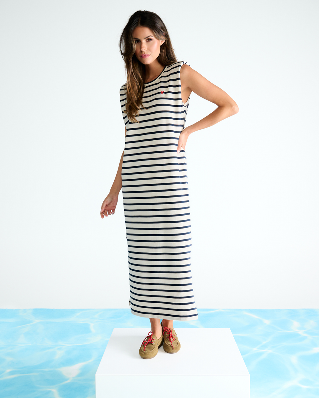 You're my Lobster - Gestreepte mouwloze midi-jurk