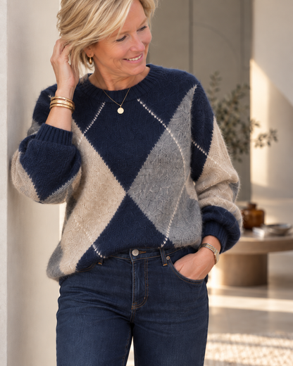 Red Button - Argyle Sweater – Indigo & Espresso