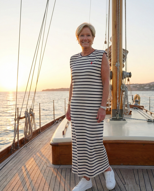 Gestreepte mouwloze midi-jurk