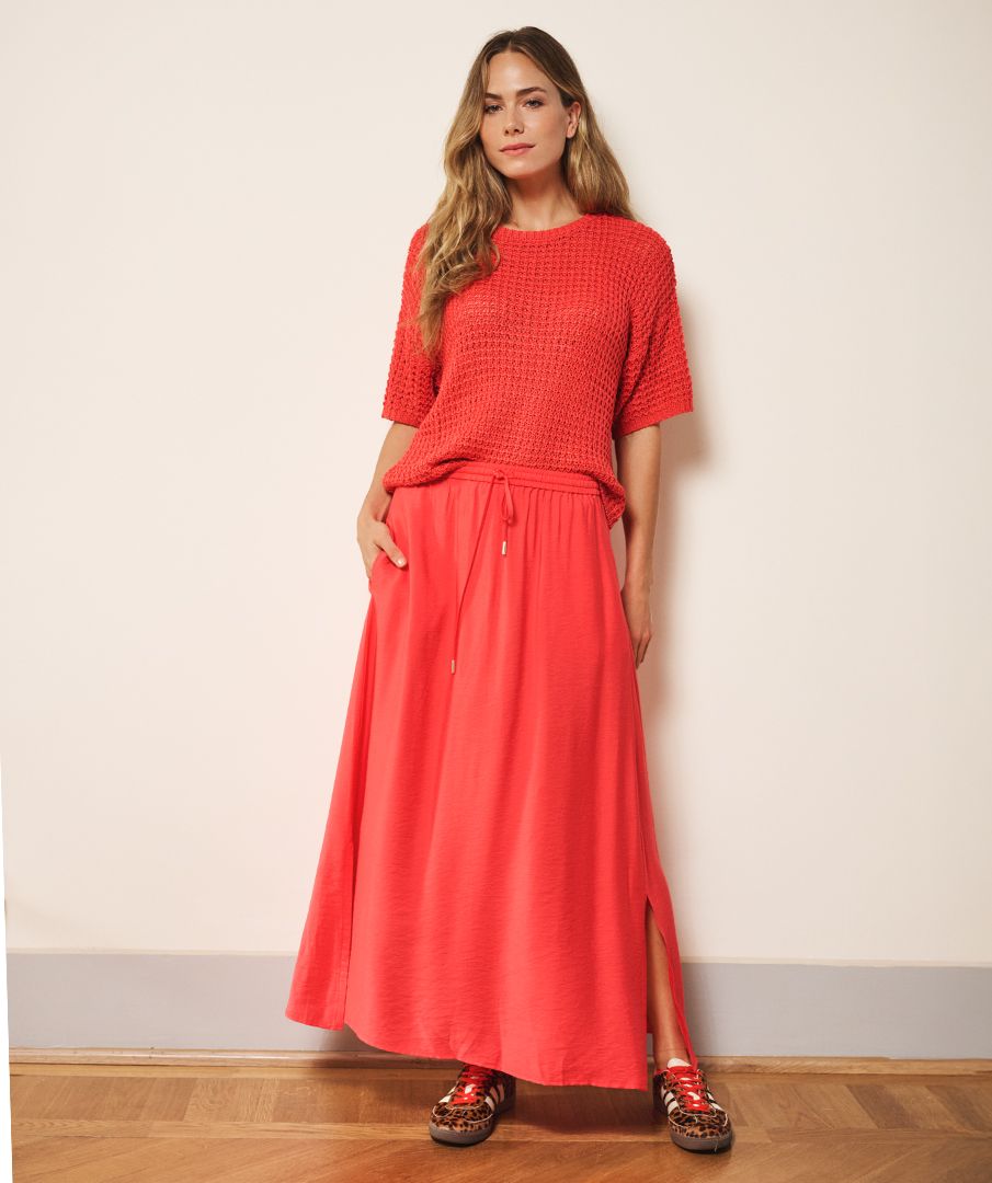 Lange rok met elastische tailleband en slubstof 2