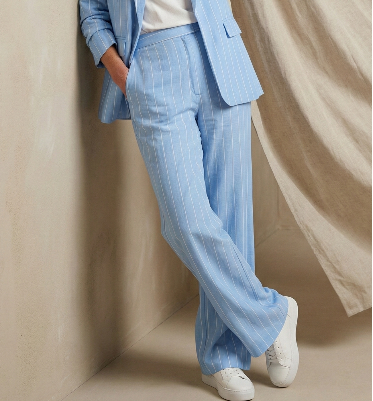 EsQualo - Linnen pinstripe pantalon