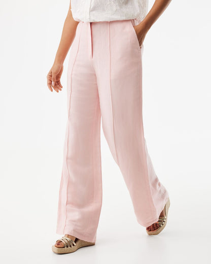 Roze linnen pantalon met wijde pijpen 3