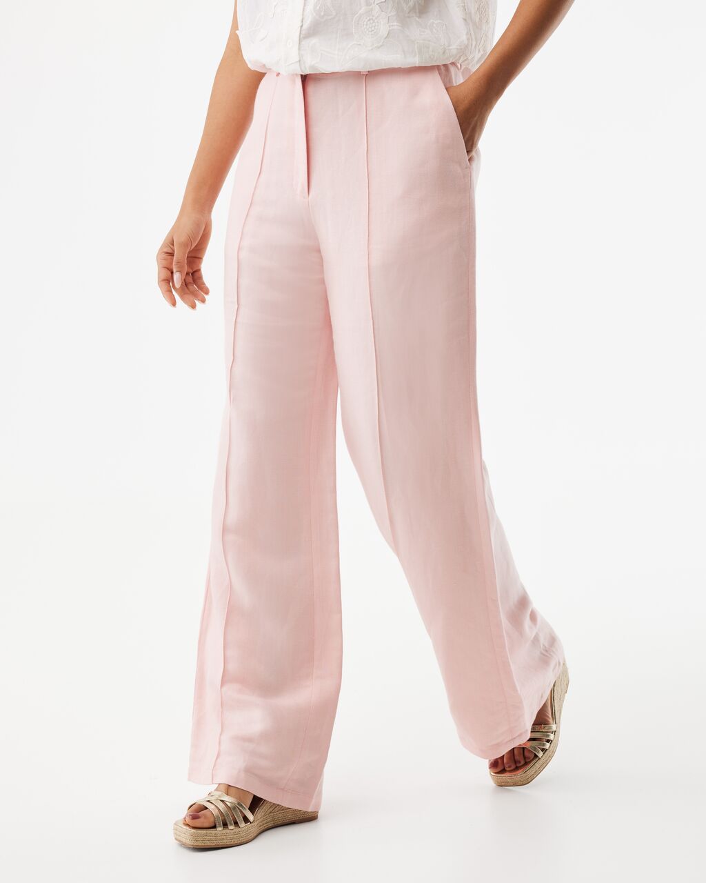 Roze linnen pantalon met wijde pijpen 7