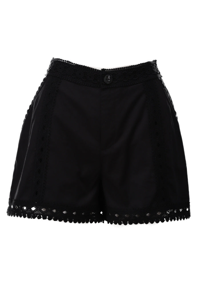 Short met kant in zwart linnenmix1
