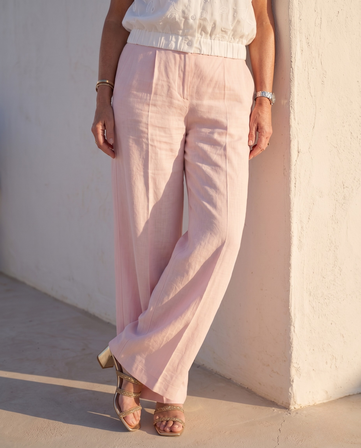 Mexx - Roze linnen pantalon met wijde pijpen